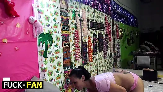 Massive Tits Pressed Against Caleb While Megan Strokes His Cock!