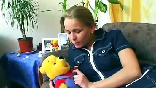 Blonde Amateur Slides Red Dildo Deep Inside
