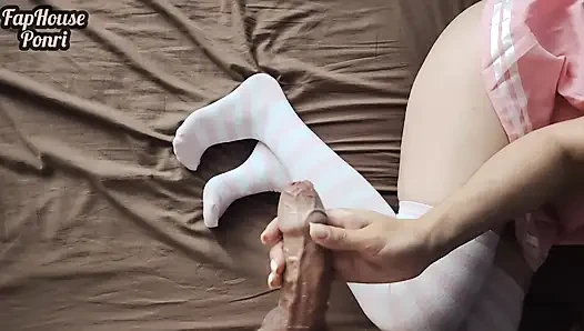 A Gentle Stepsister in a Sexy Outfit Jerks off My Cock to a Juicy Cumshot