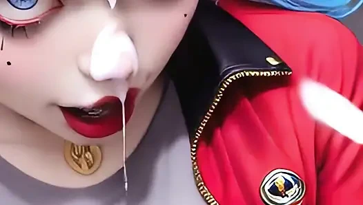 Psycho Cosplay Girl POV: Deepthroat & Messy Facial Cumshot AI Animation