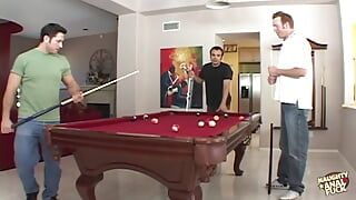 These Three Guys Love Playing Pool, Shooting the Bull, and Fucking a Brunette Anal Slut