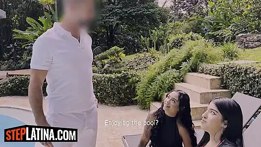 Genç latin üvey kız kardeşler tabu üçlü grup sekste üvey babalarının Amerikalı büyük zenci paylaşıyor