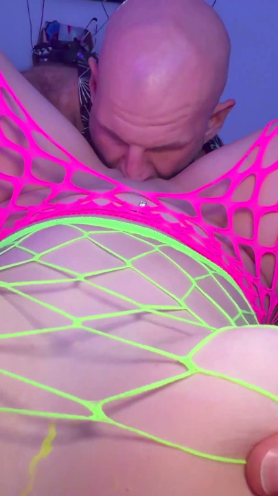 Scarlett Rosewood Kneels in Fishnets and Strokes Brian Omally's Cock!