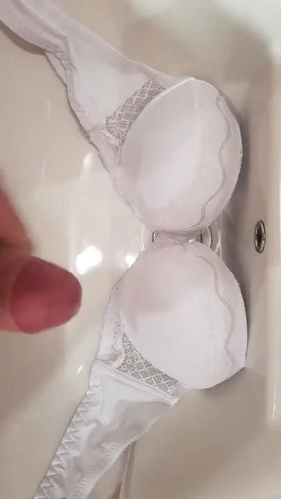 Brand new step mom white bra got covered with cum before use