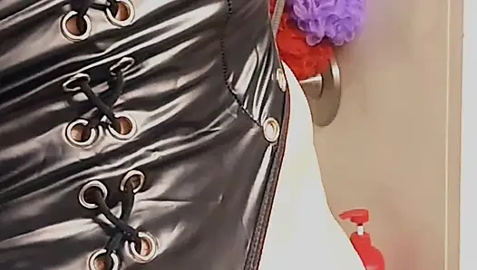 Cdmichelle Wearing Black Bodysuit Putting on White Dress