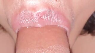 SLOPPY CLOSEUP BLOWJOB Hot Stepmom Sucking Stepson's Cock Then He Accidently Cum in Her Mouth