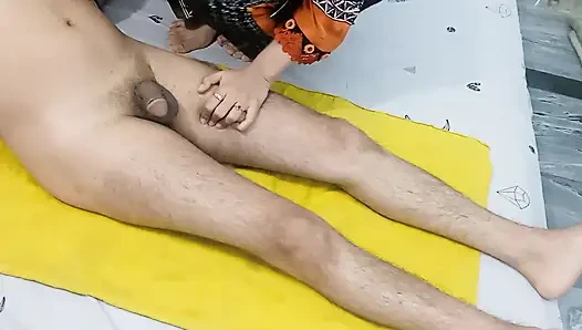 Indian Husband Beautiful Wife Big Dick Massage and Fingering Cream Cumshot in Wife Hand