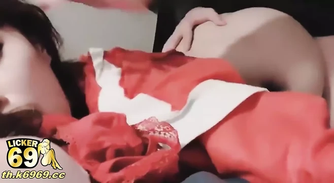 Big tits girlfriend in Christmas outfit has sex with me