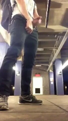 Cumshot on subway platform