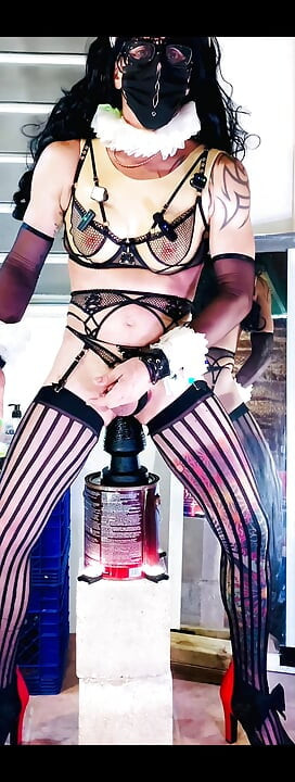 Femboy Sexy Lingerie Riding Big Black Dildo