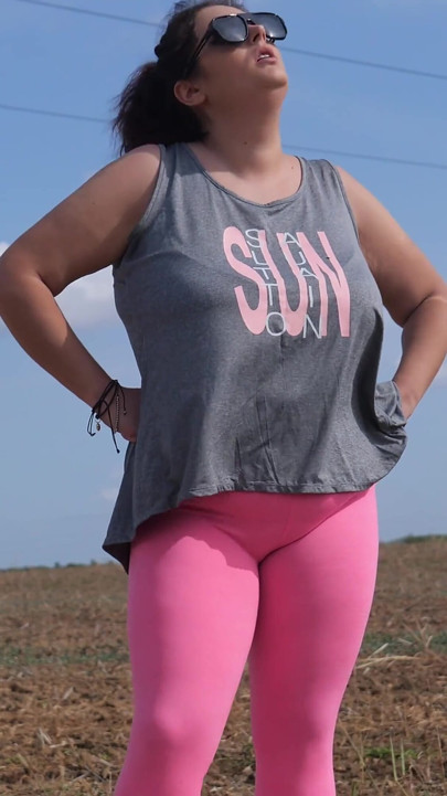 Outdoor peeing of a girl with large breasts - She had to pee twice because her bladder was so full