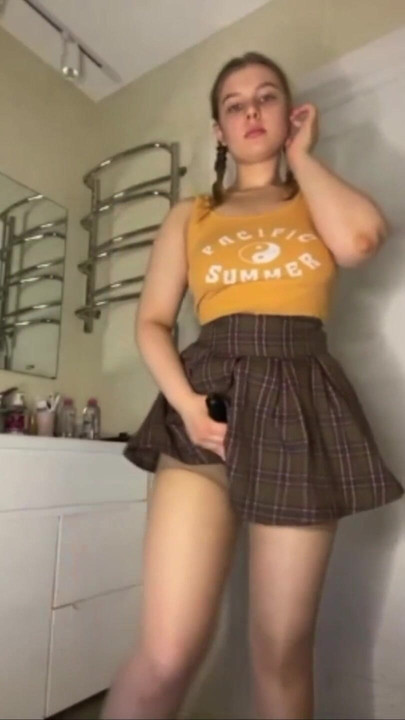 Emotional moment from "Anal fucking under the skirt in the bathroom"