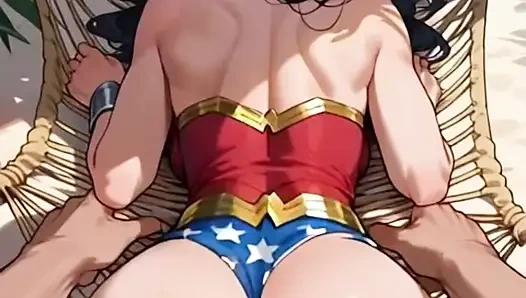 Wonder Woman dengan tubuh aduhai dan toket besar dientot habis-habisan di pantai