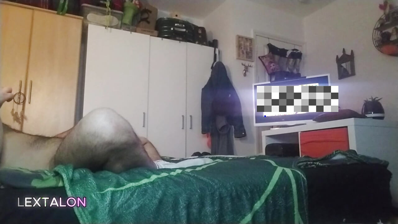 Lextalon jerks off on bed watching porn on TV - Until Hot Cumshot