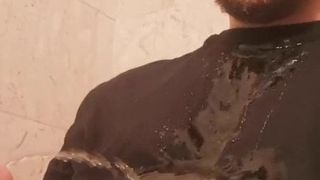Pissing all over me with hard cock