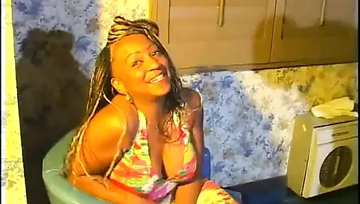 Bald black stud fucks sexy ebony hoe indoors