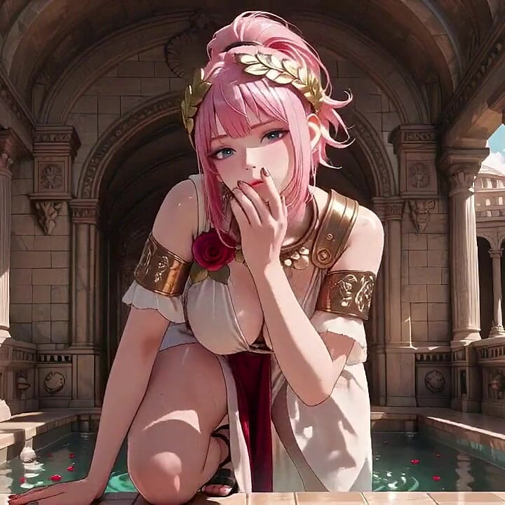 Blonde Queen! Private Morning Reading in the Roman Court, Silk Stockings Crossed, Forbidden Lip Touch!
