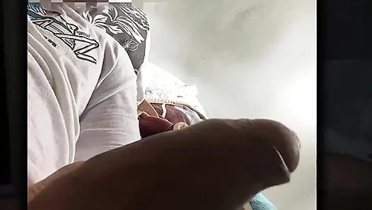 Latino stud shakes his big, hairy cock in the morning until he gets all the thick cum out, starting the day relaxed.
