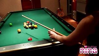 Pool and pussy play on the table