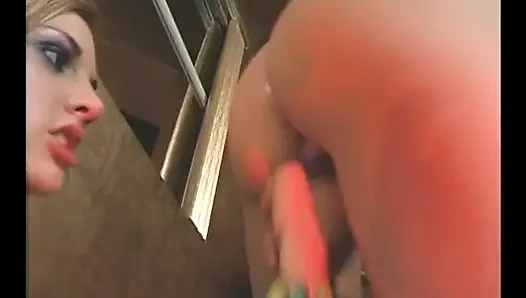 Blonde lesbian babe gets fucked with a strapon