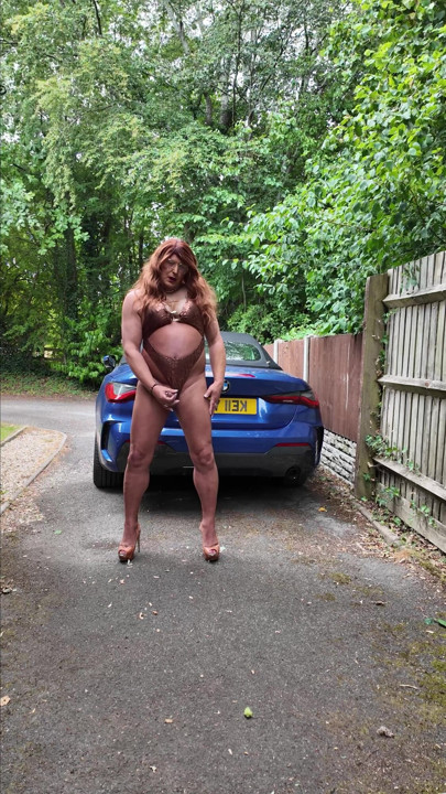 Sexy Crossdresser kellycd2022 in brown and gold swimsuit and heels | Clip 1