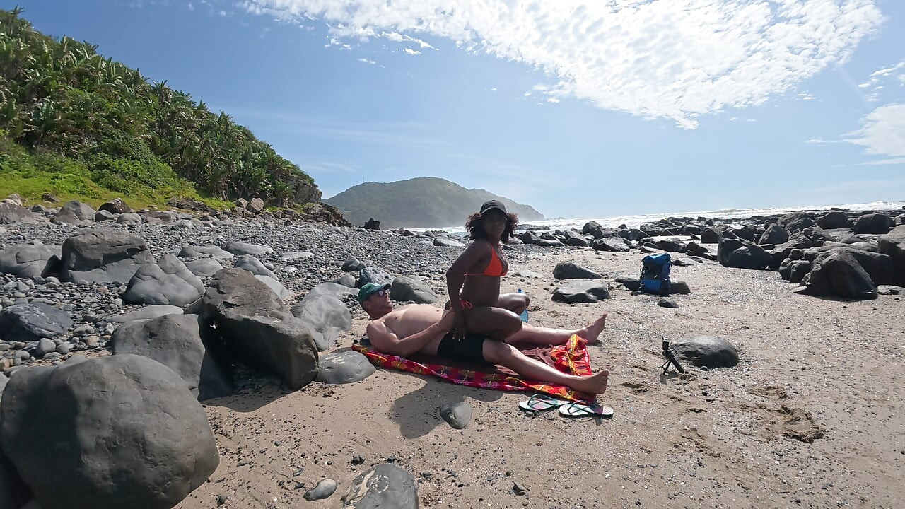 Whispers on a Wind-Kissed Shore Ebony Swan rides white dick...HARD