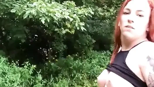 Exhibitionist Redhead Cums Hard in the Park