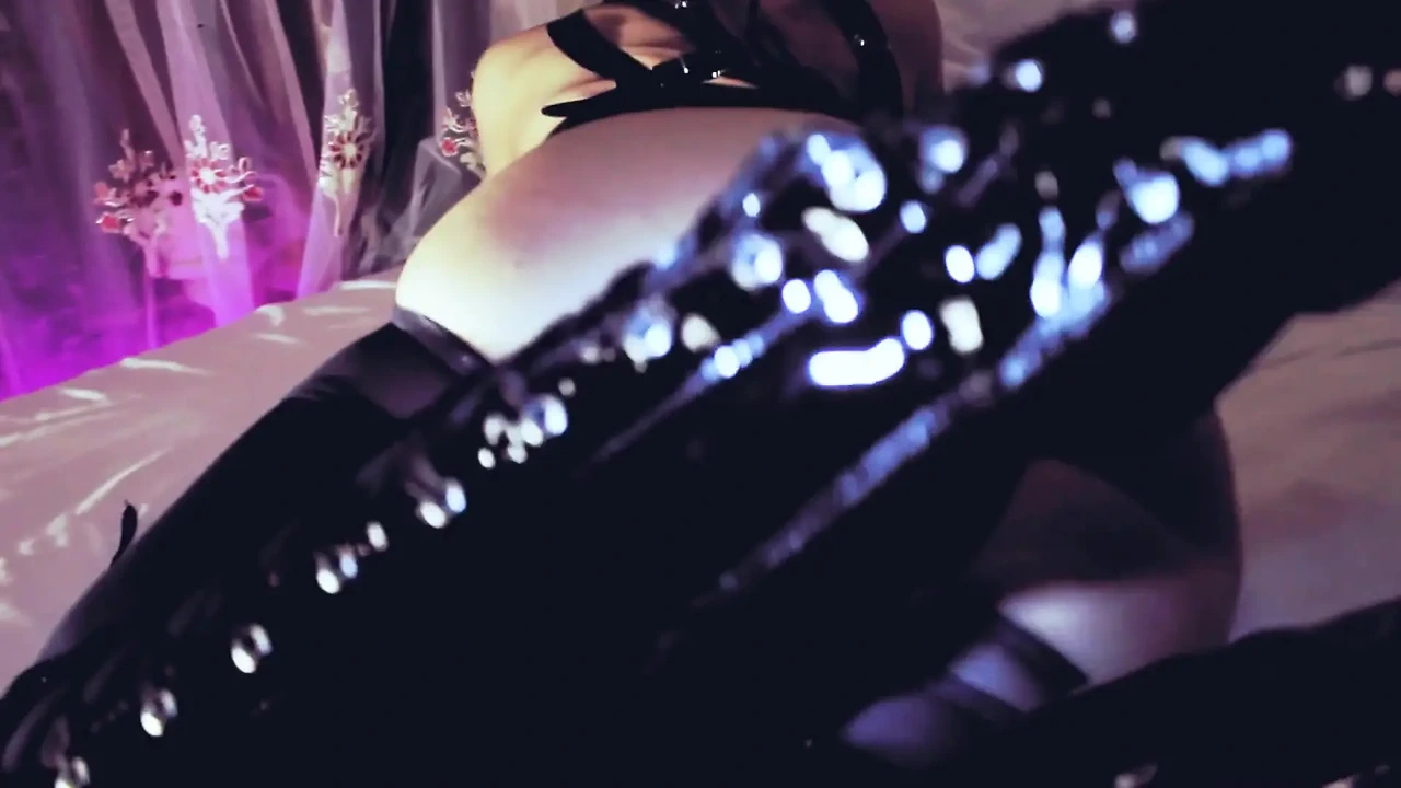 Eva Latex mask boots heels mistress goddess fetish kink MILF latex stockings tits solo