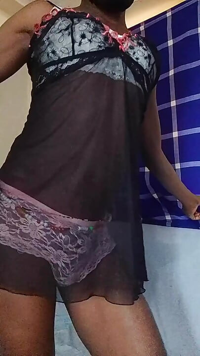 Pretty Sissy Jerks Dick and Grabs His Ass in Lingerie