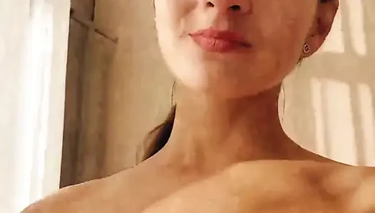 Selfie morning orgasm with cute petite asian