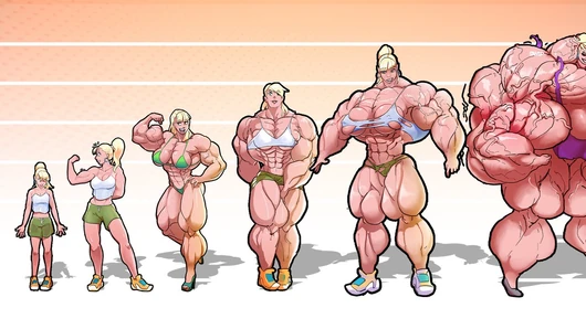 30 jours d'animation de la croissance musculaire féminine - doublé - géante, muscles, seins énormes, flexion des biceps géants