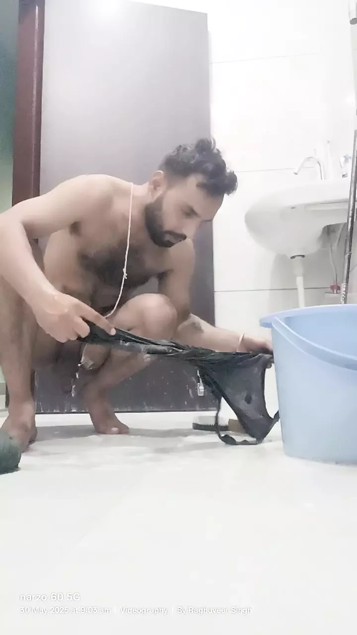 Indian Desi dad enjoy outside shower