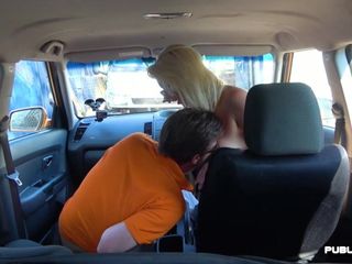 British girl sucking the driving instructor in public