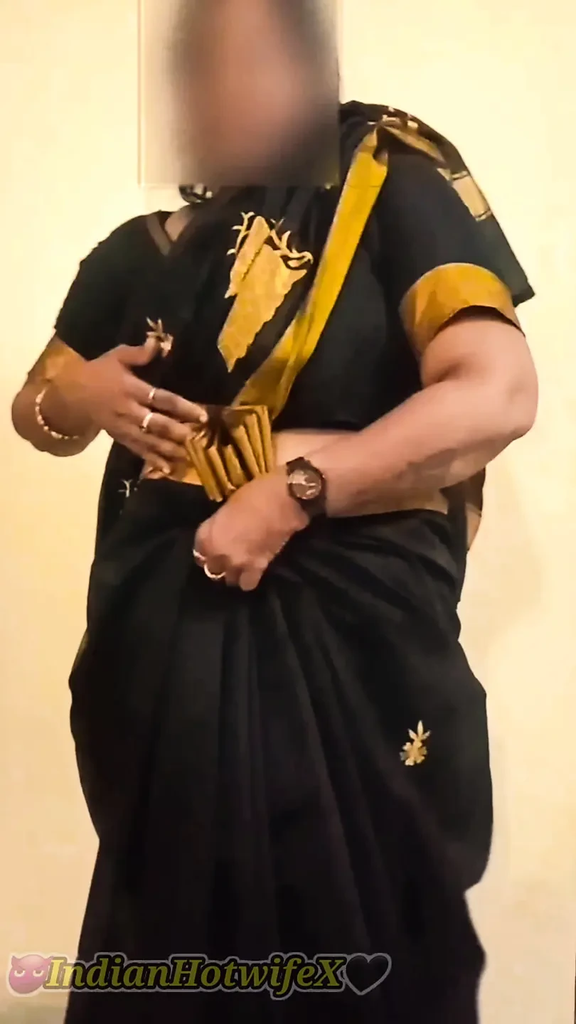 Desi Tamil Mature Wife Lux Black Saree Tease Shows Big Boobs Ass & Hairy Pussy!