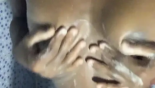 HOT ebony teen enjoys touching her boobs