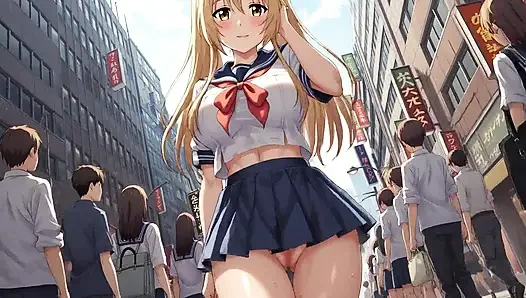 Sie ging auf einer belebten Straße mit entblößtem Unterkörper