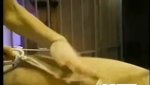 Blonde femdom and brunette mistress tormenting old slave