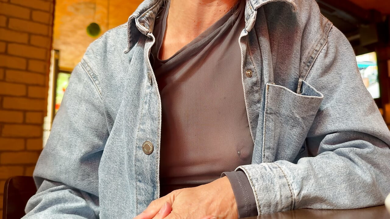 Completely exposing my boobs and nipples in a sheer blouse in a public place