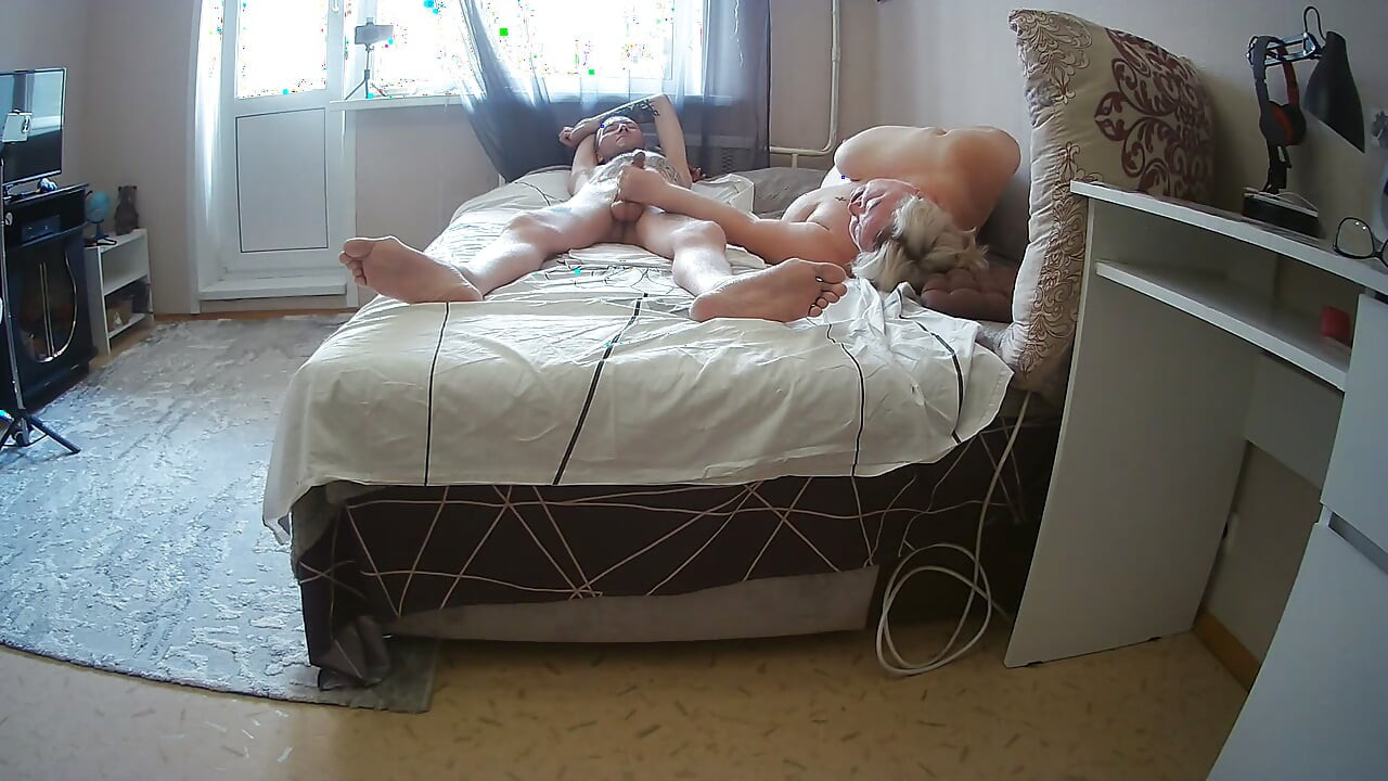 Naked mother-in-law with big tits sucks and jerks off my cock until cum fills her mouth