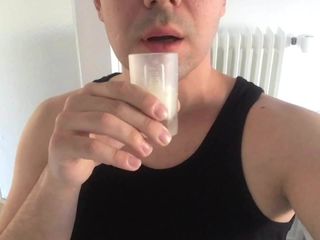 Drinking a cup of cum