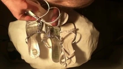 silver and withe heels