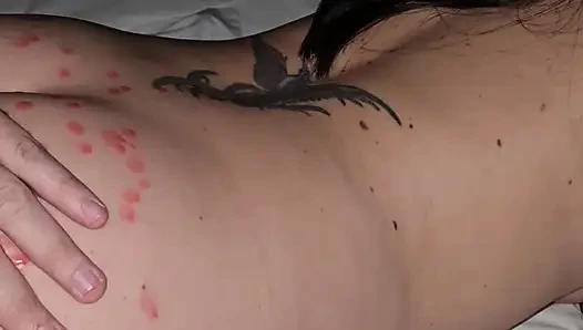 He drips wax on my ass and then cums on my pussy to cool me off!