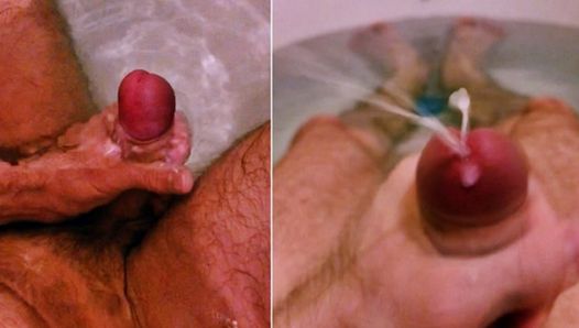 Gémissements bas et coups de sperme d'une belle grosse bite. masturbation dans la salle de bain