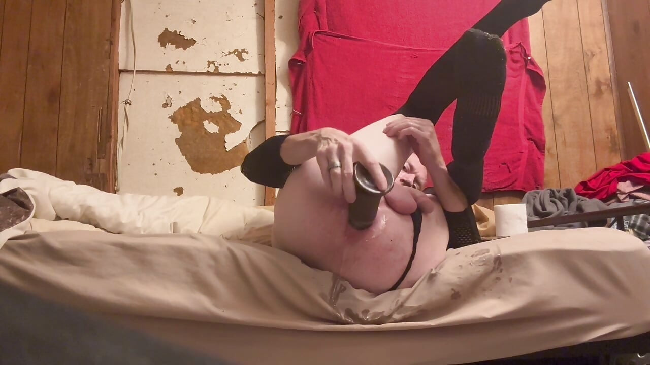 Shemale BBC Dildo Fucked Bed Side!!!