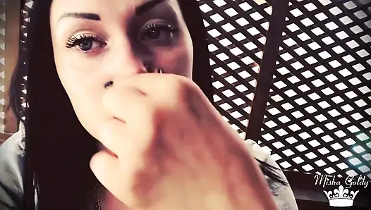 Blowing shisha smoke from itching nose and scratching it all the time!