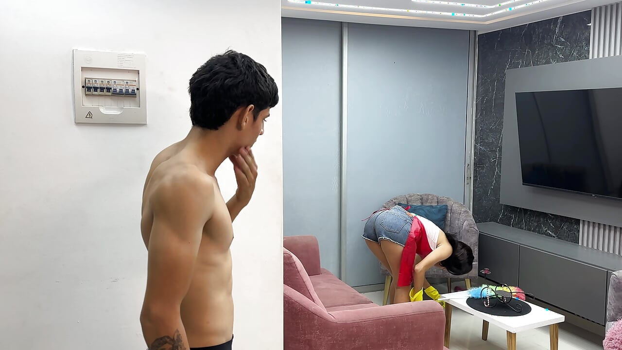 Finally I was left alone with the maid I ended up giving her a hard fuck by her tight ass.