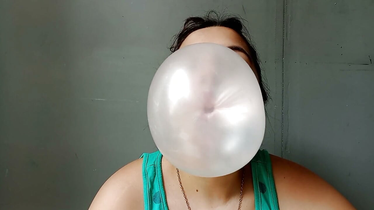 Green Balloons and Pink Bubblegum Close up Blow - Bunny Looner