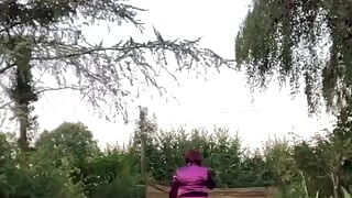 Dressed with a new pink skirt and the fuchsia tie stained with semen for a night out