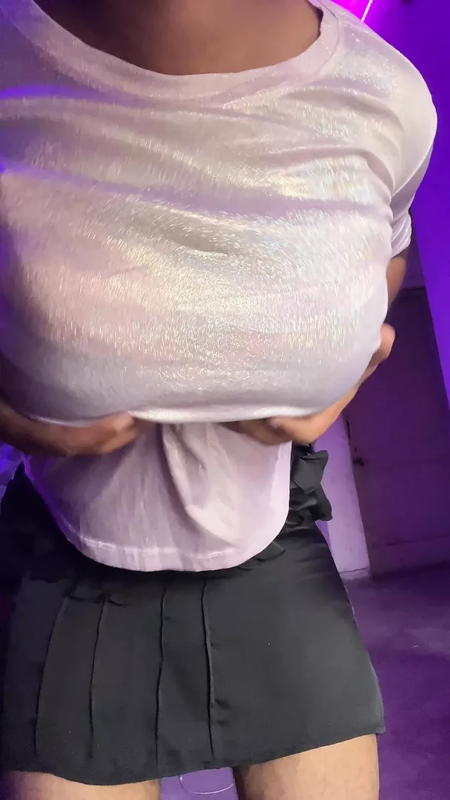 shiny pink top big boobs tight skirt indian crossdresser