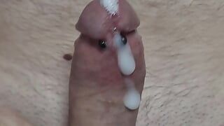 Pierced cock double cumshot masturbation